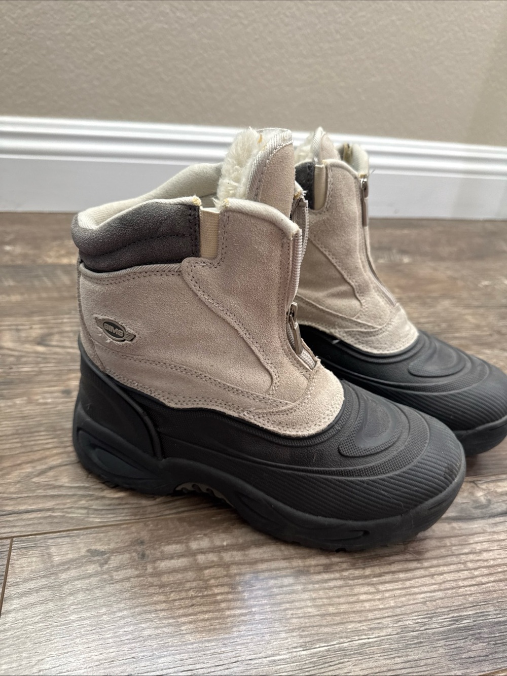 SIMS Womens Snow Boots Size 8 Suede Leather Fleece Lined Winter Zip Gray